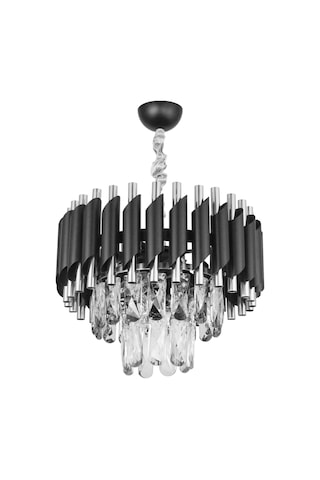 Avizemoda Palmira 35'Lik Prizma Kesim Kristal Taşlı Lüks Avize - (Siyah-Krom)