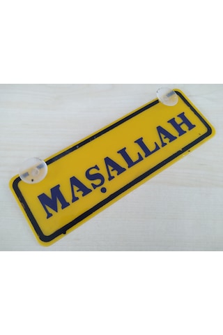 Maşallah Yazılı Sarı Dekor Plaka 22x7,5cm Vantuzlu Pleksi Dekor Levha Sarı Plaka 1 Adet