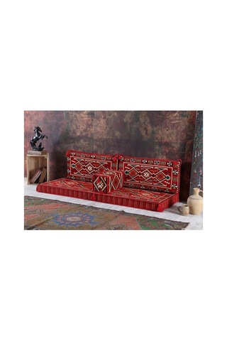 Otantik Şark Köşesi Takımı Kırmızı Anadolu 13 Parça Kilim Ve Puf Dahil Süngerli Sedir Seti Bordo