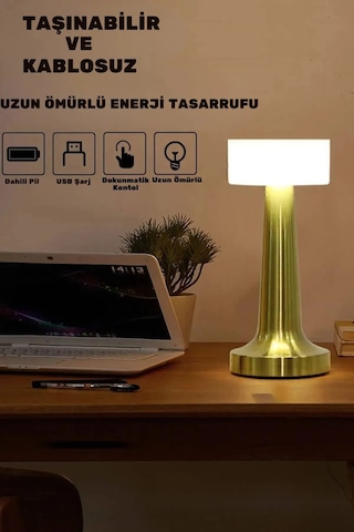 Noas Gold Silver Dokunmatik Şarjlı Masa Lambası 3 Renkli Gold