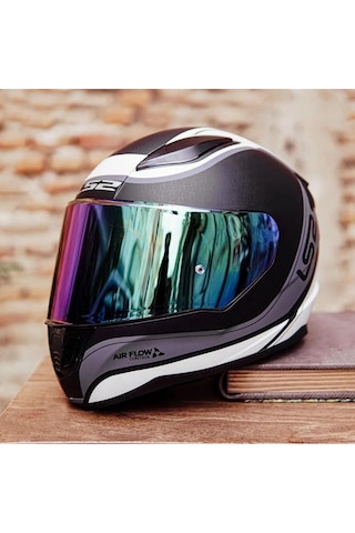 Şeffaf + Koyu Mavi Vizörlü + Ls2 Rapid Deeper Full Face Motosiklet Kaskı Beyaz - Siyah