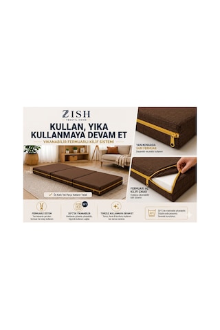 Zishome Tek Kişilik Multipurpose 5 İn 1 Kahverengi Çift Kişilik Katlanır Süngerli Misafir Yer Yatağı Ve Minder 7cm