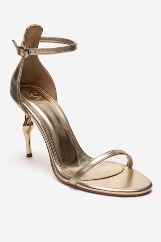 Luvishoes Yelena Altın Cilt İnce Bantlı Kadın Topuklu Ayakkabı