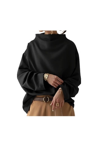 Tua Moda Kadın Uzun Kollu Geniş Balıkçı Yaka Modal Bluz Siyah