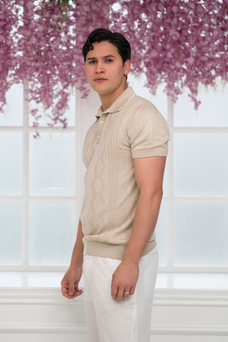 Advante Slimfit Kolları Lastikli Likralı Desenli Polo Yaka Triko T-shirt Krem