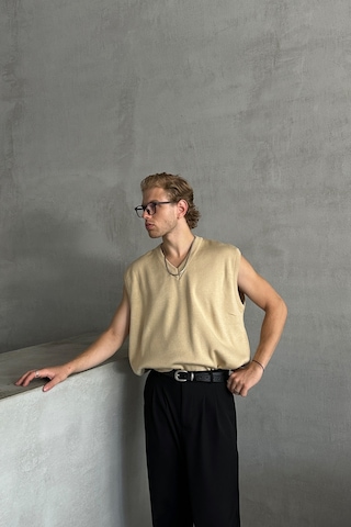 Erkek V Yaka Oversize Süveter Bej