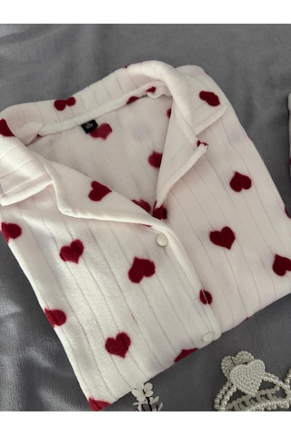 Mh Moony Homewears Ma Valantine Kışlık Yılbaşı Hediyesi Termal Polar Pijama Takımı Krem