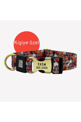 İsimli- Kişiye Özel Orta Ve Büyük Irk Ayarlanabilir Köpek Tasma M Altın - Siyah