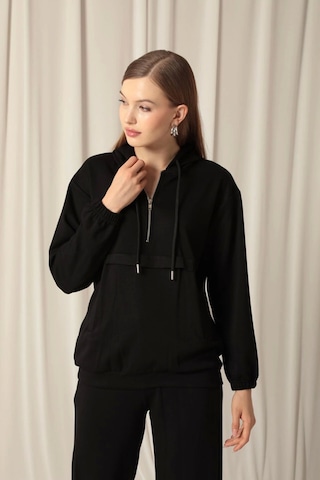 Saklımoda Modal Kumaş Fermuarlı Kadın Siyah Sweatli Takım Çok Renkli
