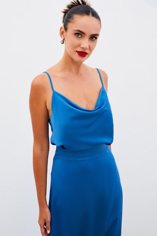 Sateen Degaje Yaka Saten Bluz - İndigo