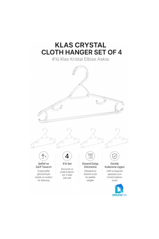 Klas Kristal Elbise Askısı 4 Lü Şeffaf Plastik Dolap İçi Kıyafet Askısı Düzenleyici -şeffaf