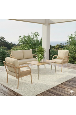 Ard & Garden Daisy Makrome Örgülü 211 Masalı Bej Balkon & Bahçe Mobilyası Seti Balkon Takımı Bej
