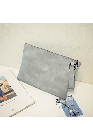 Wondernest Basit Retro Bayanlar Çanta Moda Büyük Kapasiteli Debriyaj Çanta Fermuar Zarf Çanta Açık Gri, Renk: Gri Açık Gri