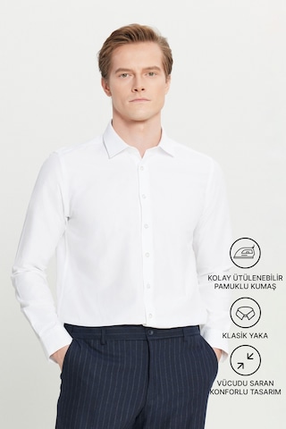 AC&Co / Altınyıldız Classics Ütülemesi Kolay Slim Fit Dar Kesim Klasik Yaka Pamuklu Erkek Gömlek Beyaz