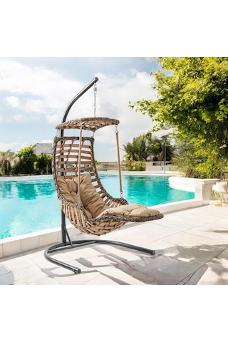 Tr Alaçatı Plus Tekli Rattan Bahçe Balkon Salıncağı Açık Kahve 120 Kg Taşıma Kapasitesi Diğer