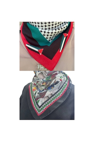 Aldaıyr 2 Adet Filistin Temalı Fular 50x50 Unisex Günlük Kullanıma Uygun Puşi Şal Kefiye Filistin Bayrak Renkli 9