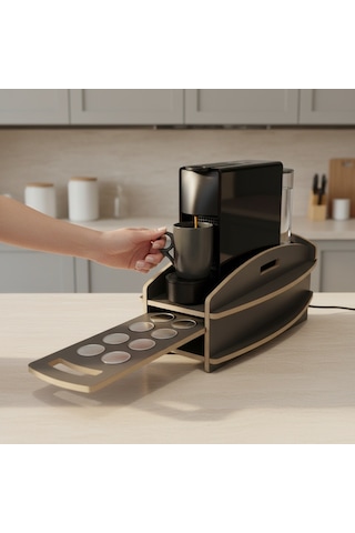 Nespresso Kapsül Standı Ve Çekmecesi Kahve Makinesi Altlığı, Kapsül Düzenleyici Organizer 20x38x15 Cm Antrasit