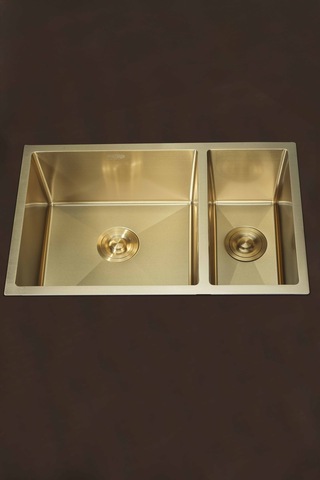 Uka Serisi %100 Krom 70x45 Paslanmaz Mutfak Eviyesi, Mutfak Lavabosu Sifon Dahil Gold
