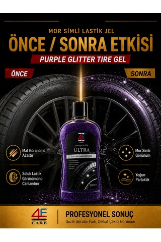 4e Care Ultra Lastik Parlatıcı Jel Mor Simli & Lastik Süngeri li