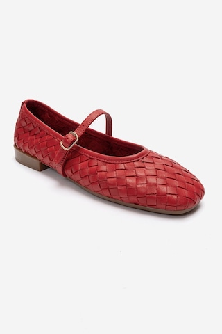 Luvishoes Yevora Kırmızı Örgü Hakiki Deri Bantlı Kadın Babet Ayakkabı