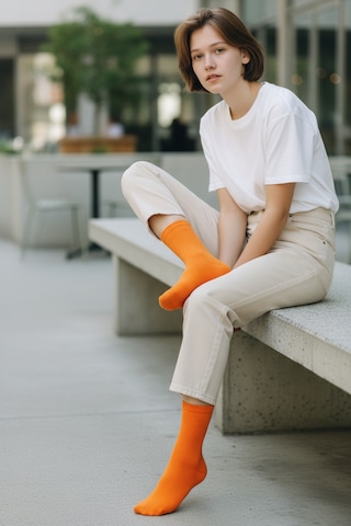 Socks Stores 6 Çift Unisex Renkli Pamuklu Soket Çorap - Renkli Tenis Boy Çorap Turuncu