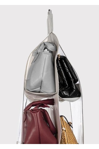 Ayrex Orret Home 10 Bölmeli Askılı Çanta Organizeri 37x125 Cm Gri Renk, Dolap İçi Asılabilir Çanta Düzenley Altın
