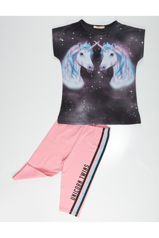 Denokids Mushi Twin Unicorn Kız Tunik Takım Çok Renkli
