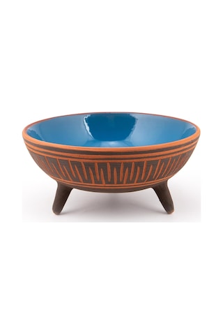 Dekoratif Sunum Kasesi, Seramik Ayaklı Sunum Kasesi, Servis Kasesi, Servis Tabağı, Kase, Tabak Mavi, 20 Cm