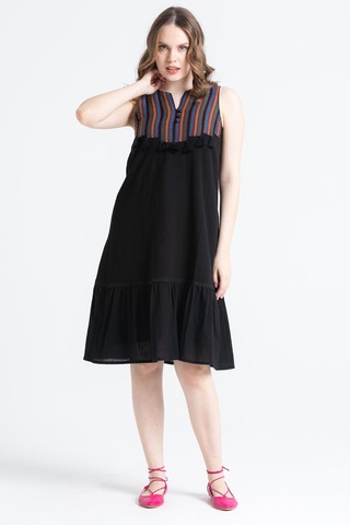 Kolsuz Şile Bezi Ilgaz Midi Boy Elbise Siyah Syh-siyah