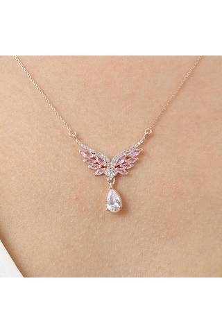 Mia vento Pink Taşlı Melek Masalı Rosegold Gümüş Kolye