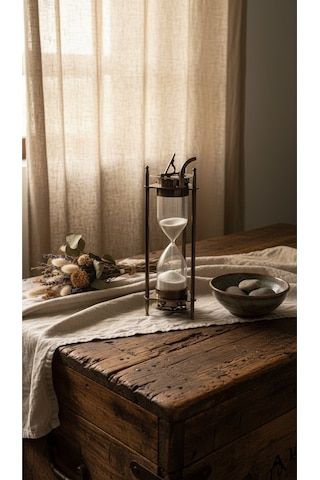 Güneş Saatli Metal Kum Saati 22 Cm Beyaz Kumlu Antik Bronz Vintage Lüks Hediyelik Dekoratif Aksesuar