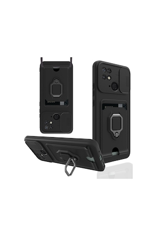 Xiaomi Poco C40 Kılıf Zuma Kamera Sürgülü Kartvizitli İpli Silikon Kılıf