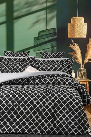 More Home Çift Kişilik Yorgan Kılıfı + 2 Yastık Kılıfı Çarşafsız Motif Desen Siyah Beyaz