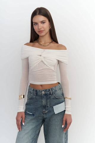Mai Collection Mai Studios Co. Vanni Çapraz Detay Beyaz Uzun Kollu Bluz Beyaz