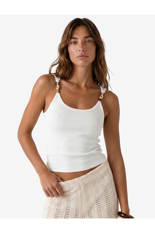 Koton Koton X Şahika Ercümen - Slim Fit Kolsuz U Yaka Boncuk Detaylı Top Kırık Beyaz 6sak10372ek Ekru