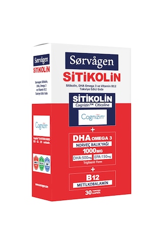Sorvagen Smart Sitikolin DHA Omega 3 ve B12 Takviye Edici Gıda 30 Kapsül