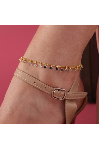 925 Ayar Gümüş Top Zincirli Mavi Renk Geçişli Hal Hal Gold