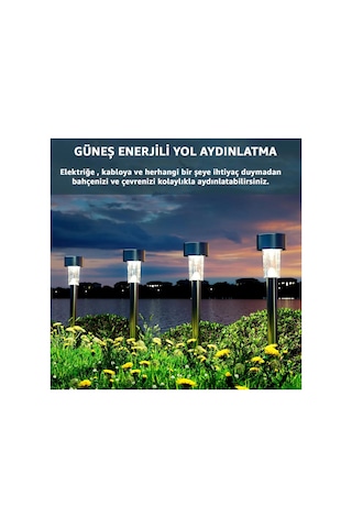 10 Lu Set Güneş Enerjili Led Bahçe Aydınlatması, Gün Işığı Renk, Siyah Gövde, Toprak Çakmalı