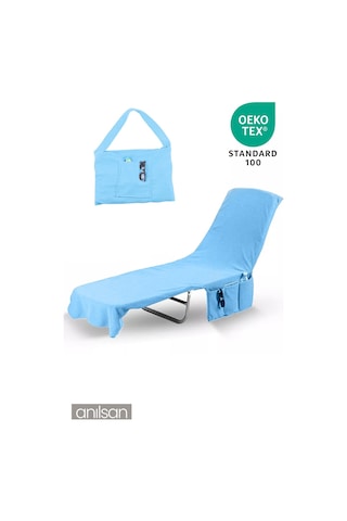 %100 Pamuk Şezlong Havlusu 60x180 Cm - Hızlı Kuruyan Plaj Ve Havuz Havlusu Mavi