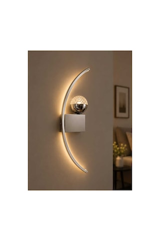 Ay Hilal Modern Ledli Krom 3 Renk Duvar Lambası - Koridor Salon Ve Antre İçin Şık Aplik Aydınlatma 50 Cm