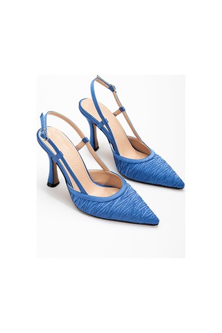 Arkası Açık Saten Özel Tasarım Stiletto MAVİ