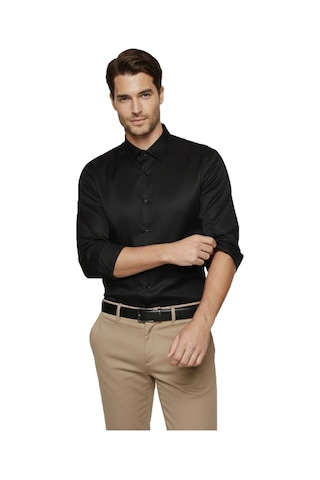 Deepsea Siyah Slim Fit Erkek Gömlek Kolay Ütülenen Nefes Alan Kumaş, Dört Mevsim Şıklık 2608515 Siyah