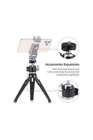 Reedark Alüminyum Masaüstü Tripod, 3 Seviye Yükseklik Ayarı, Kuleli Kafa, 1/4 Vida Ve Soğuk Ayaklık, 3kg Yük Taşıma Kapasitesi