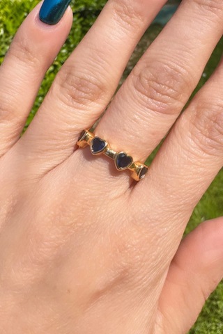 Lacivert Zirkontaşlı Kalp Yüzük - Gold