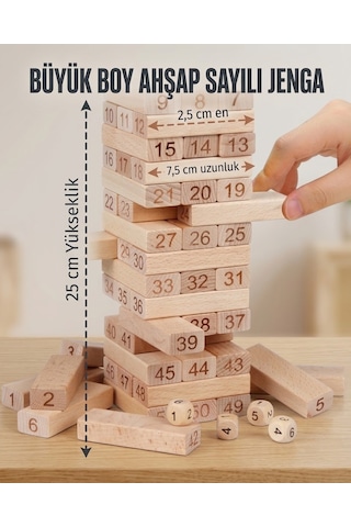Denge Oyunu Jenga Büyük Boy 51parça Eğitici Zeka Oyunu Numaralı Jenga Oyunu Çocuklar Ahşap Oyuncak