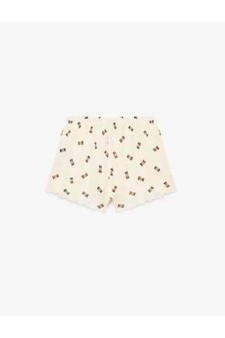Koton Fiyonklu Ayıcık Desenli Rahat Kalıp Mini Pamuklu Şort Pijama Altı Ekru Desenli 7wlk80003mk