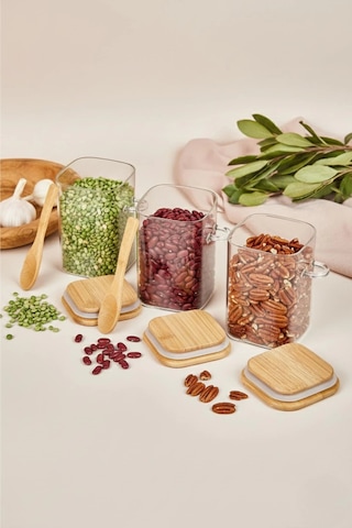 3 Lü Kaşıklı Cam Kavanoz Seti Baharatlık Saklama Kavanozu 550 Ml Çok Renkli