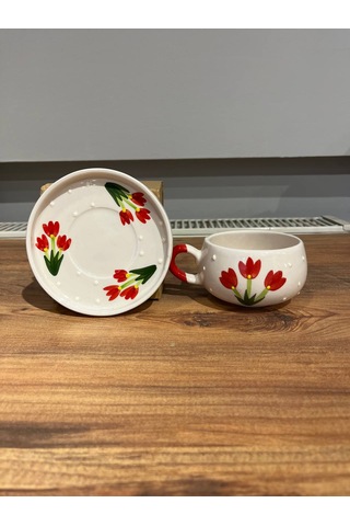 K.çiçek Desenli Tab Seramik Kupa, Mug, Filtre,türk Kahvesi