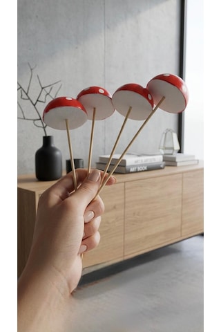 Dekoratif El Yapımı Kırmızı Mantar Saksı Süsü 4 Lü Set