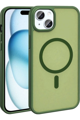 Apple Uyumlu iPhone 14 Kılıf M-safe Şarj Özellikli Mat Arka Yüzey Zore Sio Kapak Koyu Yeşil